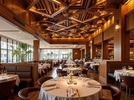 餐厅区域，圆桌座椅，温馨用餐环境，吊灯照明，餐具摆放整齐，背景音乐播放